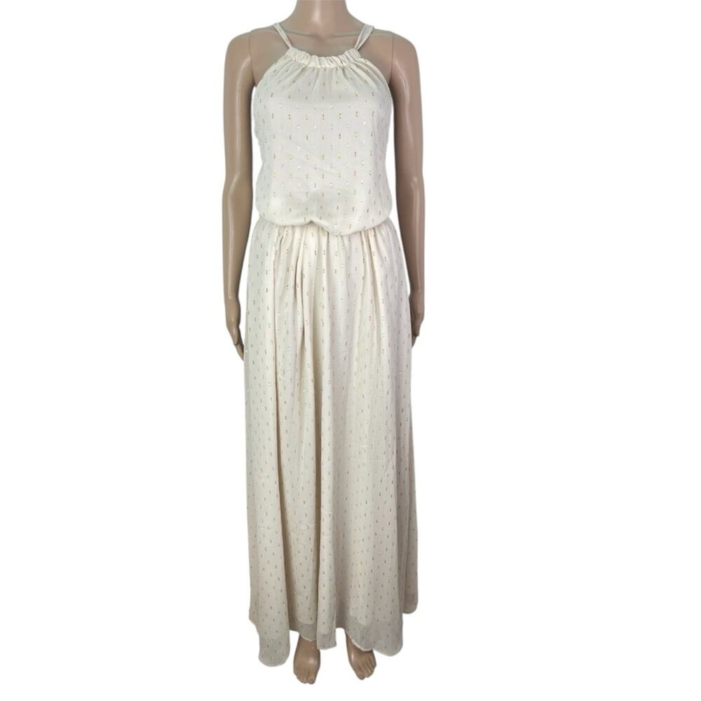 New ModCloth Illuminated Elegance Ivory Metallic Chiffon Flowy Maxi Dress